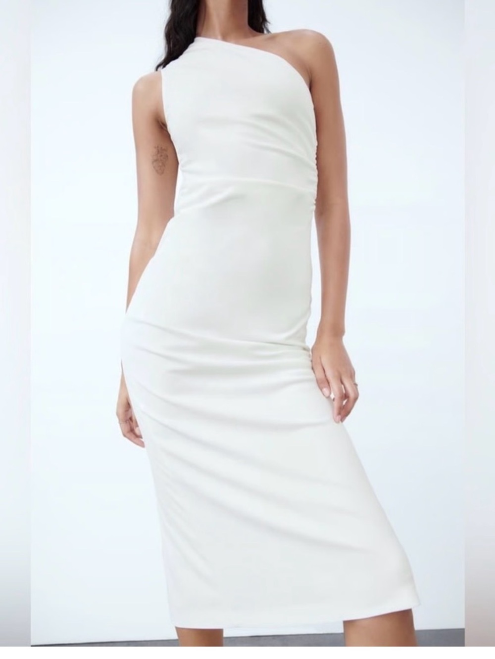 Zara White One-Shoulder Ruched Evening Gown